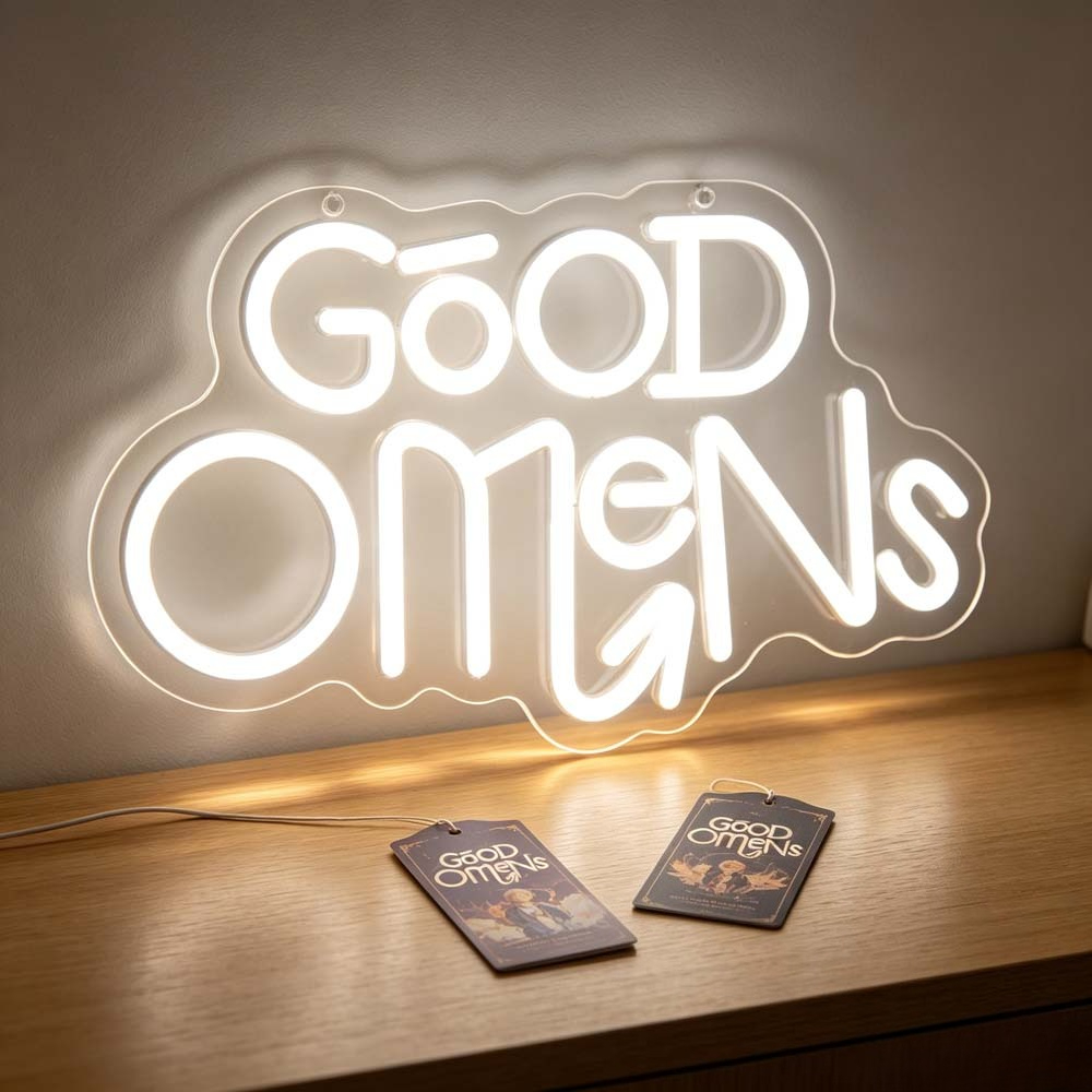 Home Bar Setup - Good Omens Neon Sign LED TV